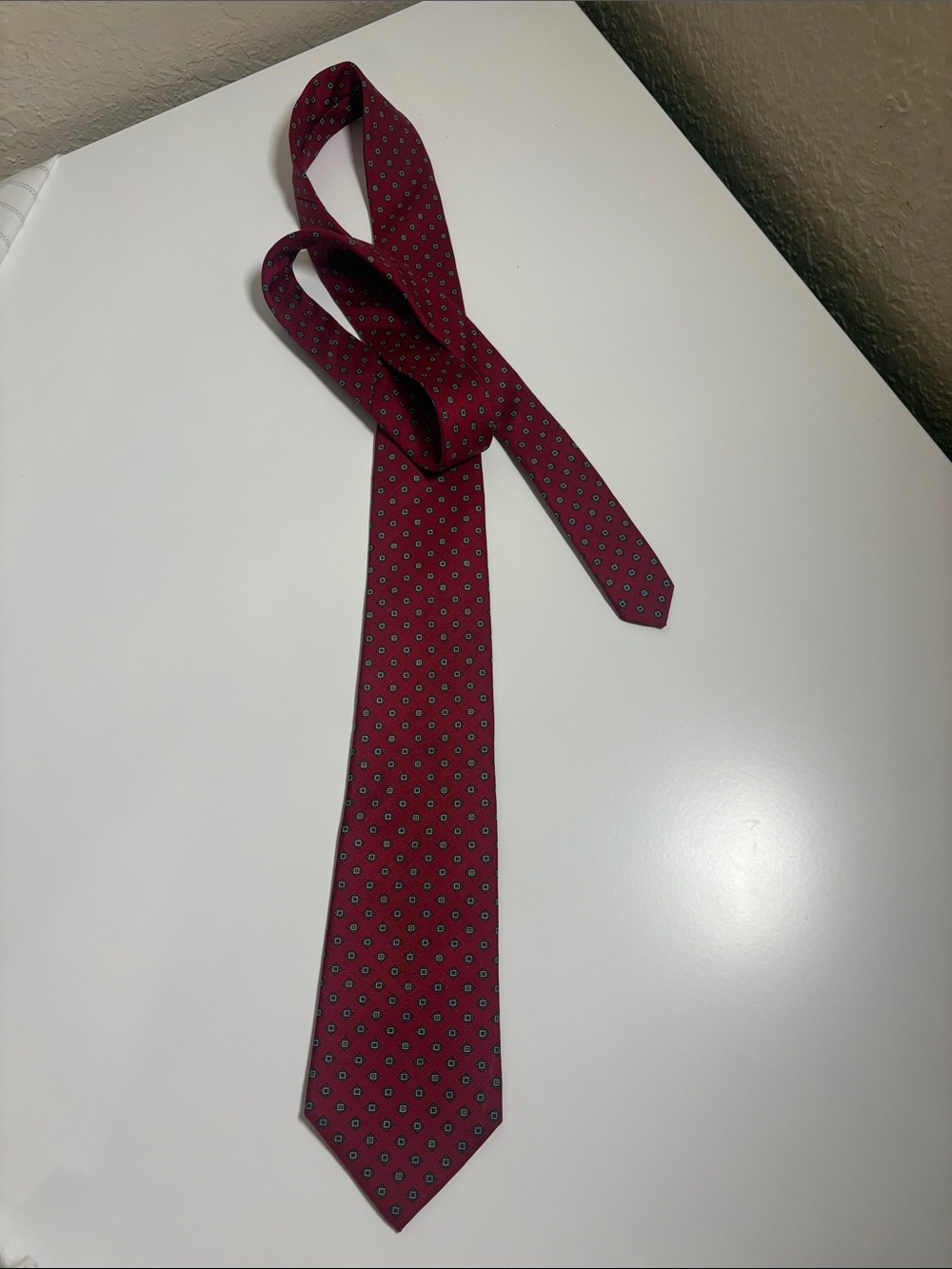 Dior Burgundy Silk Tie with Micro Medallion Pattern
